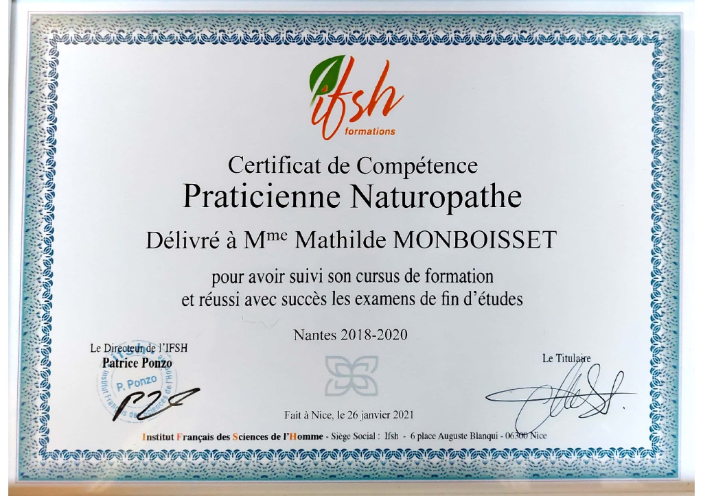 photo diplome Landes Homéostasie Naturopathie