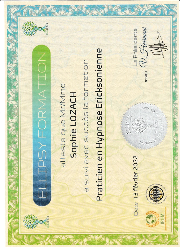 photo diplome SOF HYPNOSE