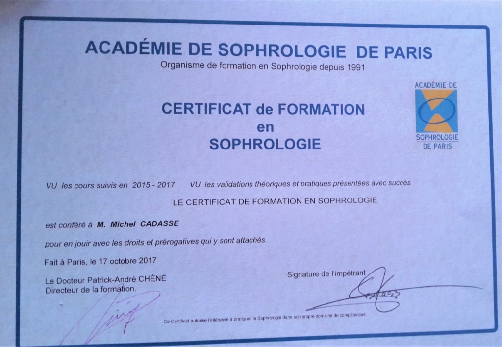 photo diplome Michel Sophrologue