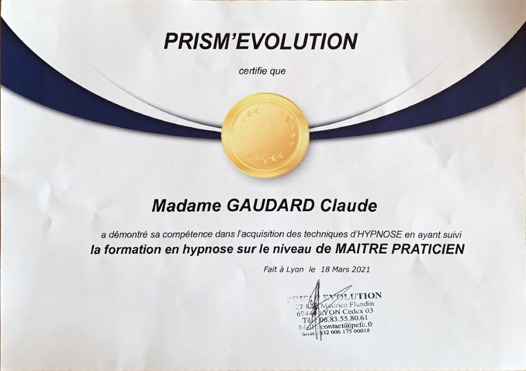 photo diplome Hypnose Consultations