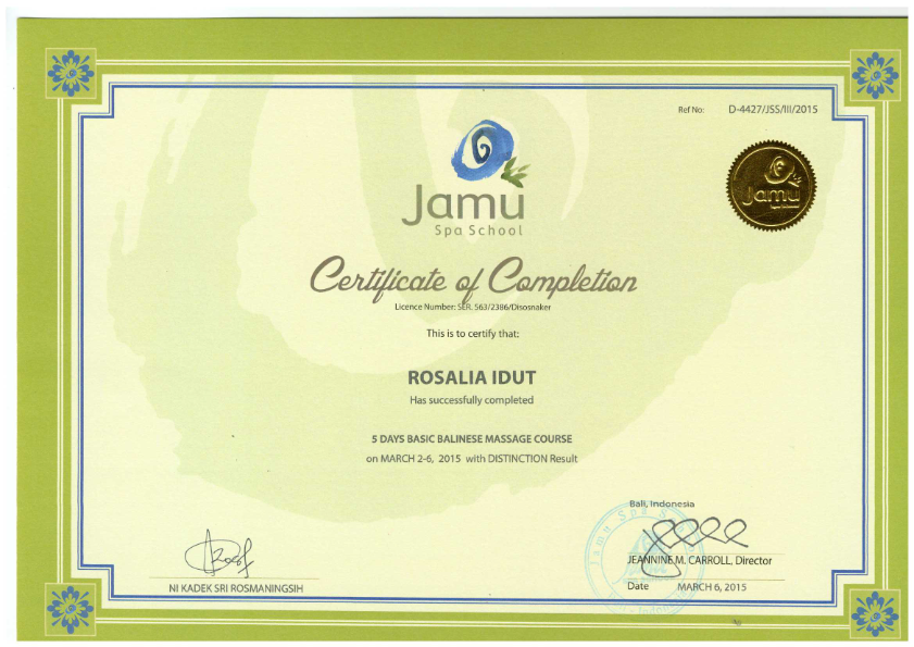 photo diplome Rosita massage 