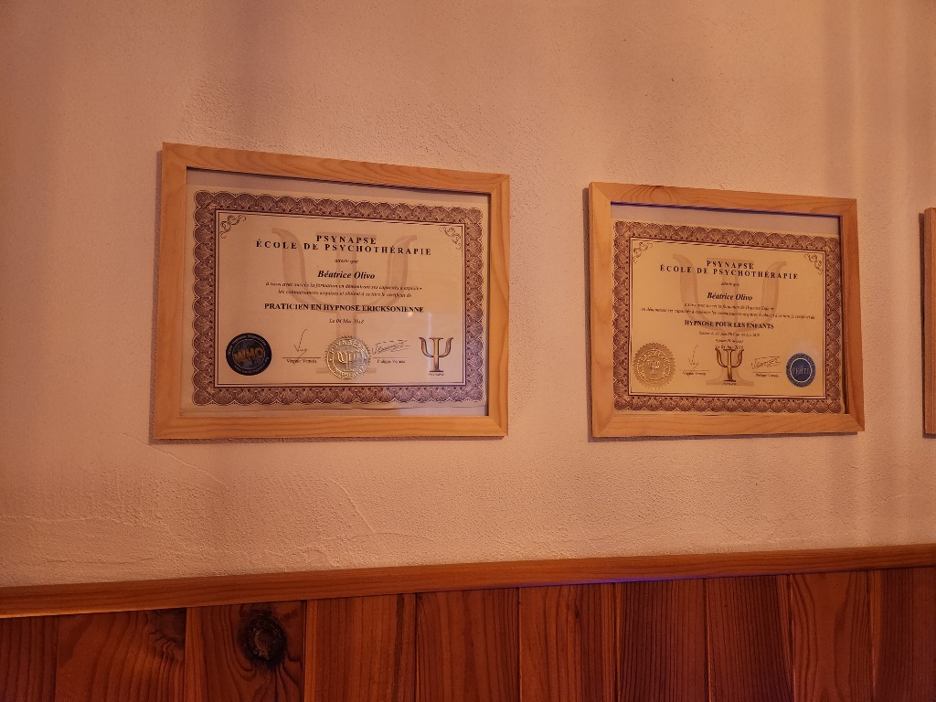 photo diplome Cabinet d’hypnothérapie 