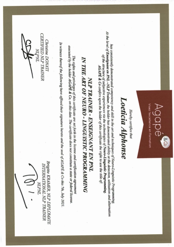 photo diplome Evoliances Coaching et Formation