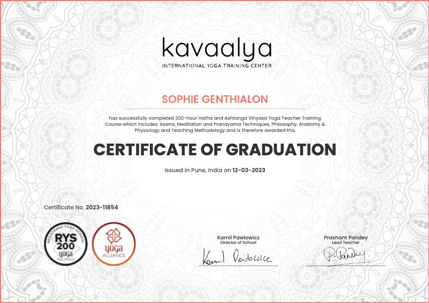 photo diplome Le Yoga de Sofie