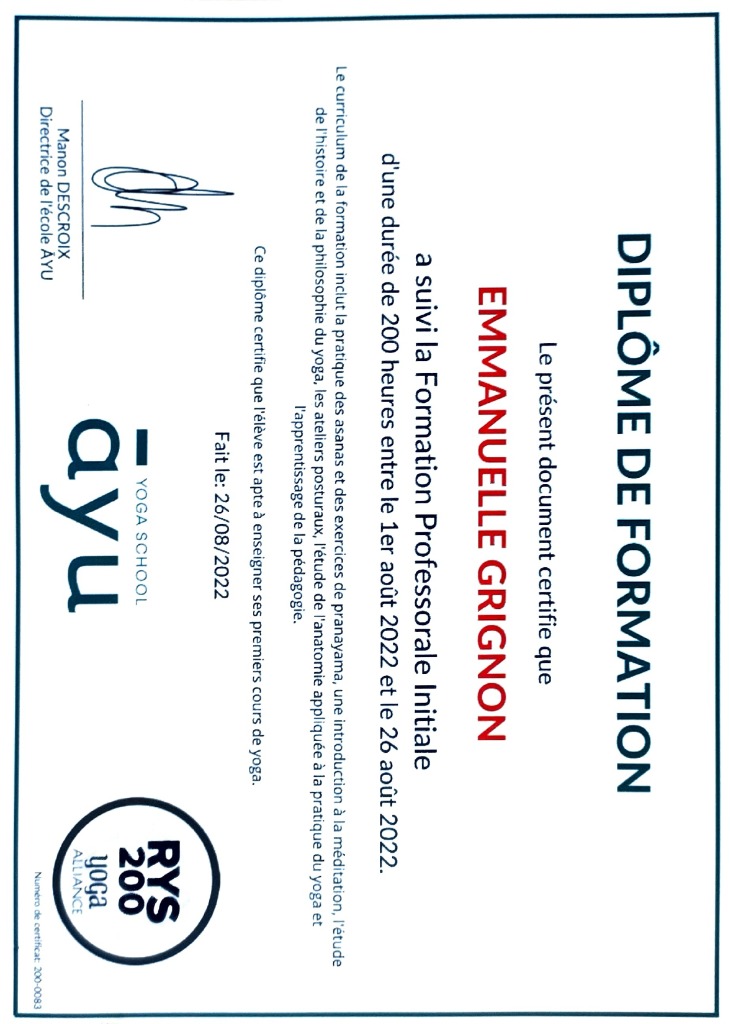 photo diplome Ty Yoga’M