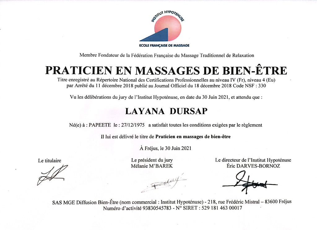 photo diplome Mana Maitai 