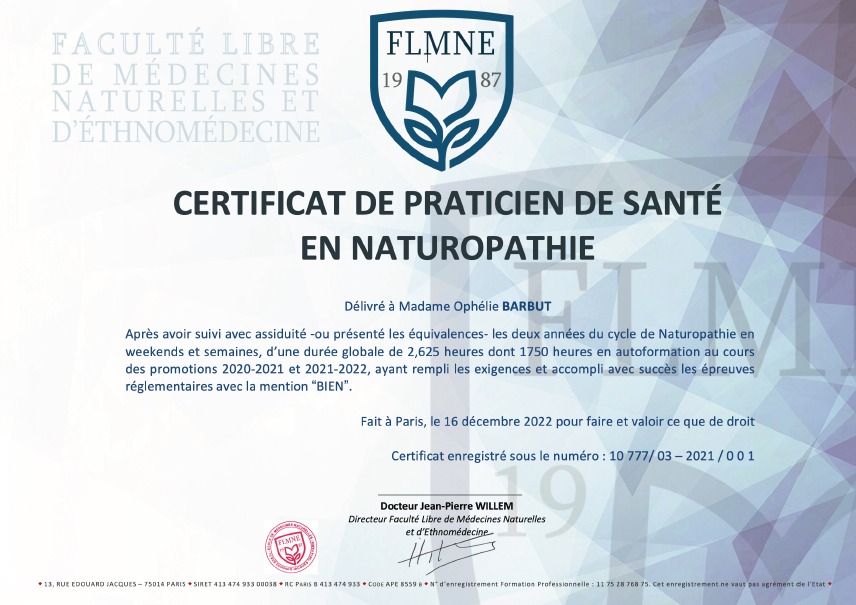 photo diplome Ophélie BARBUT | naturophelie