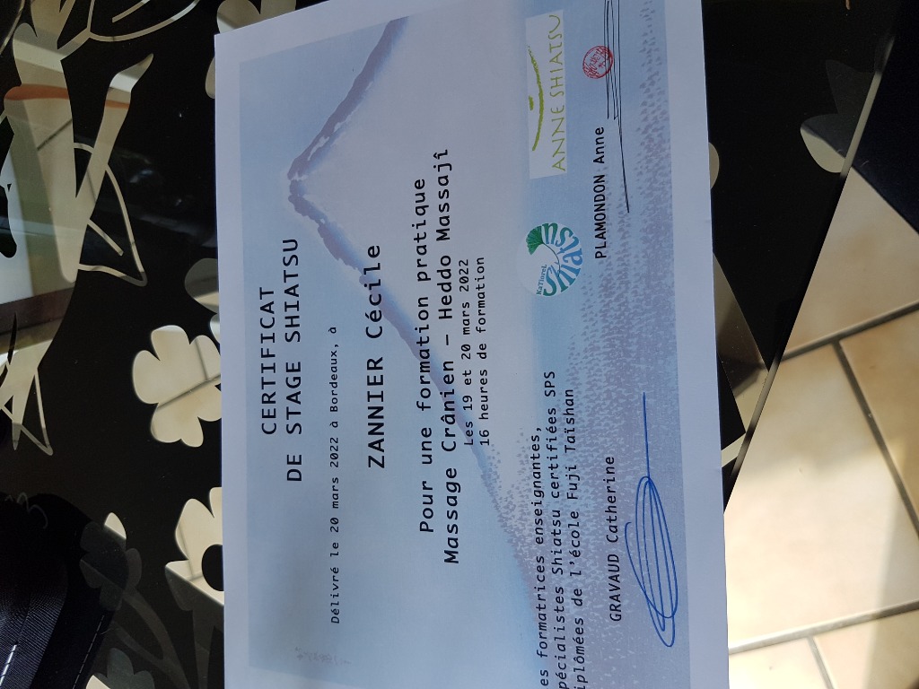 photo diplome Esprit Shiatsu