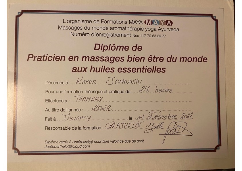 photo diplome AU TEMPS POUR SOI - Karen JOANNIN