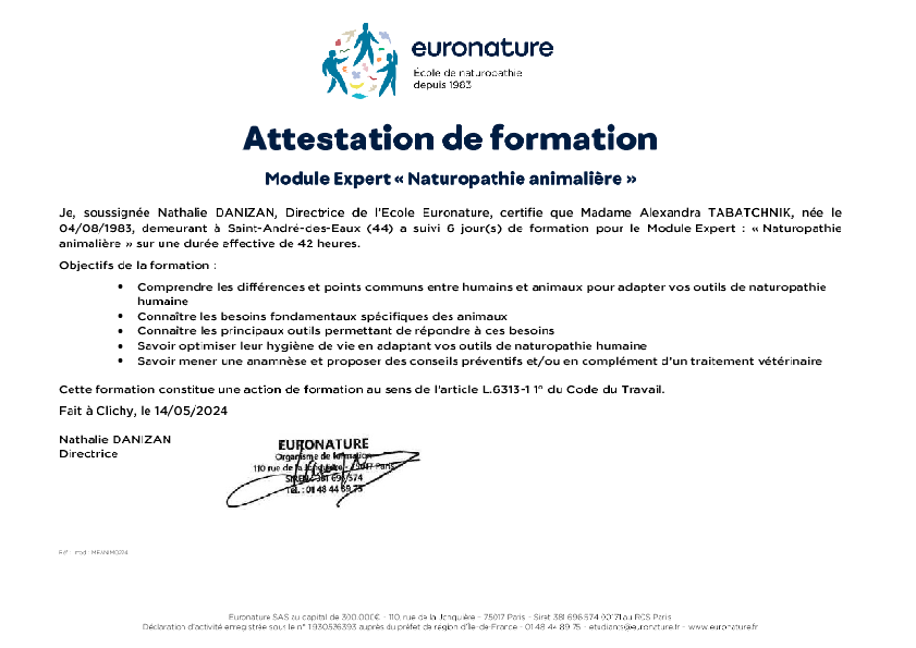 photo diplome Alexandra TABATCHNIK - SensTsenS