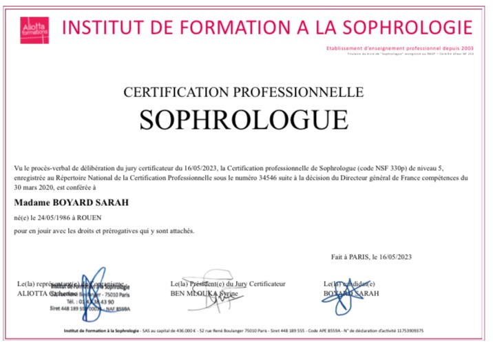 photo diplome Sarah Boyard