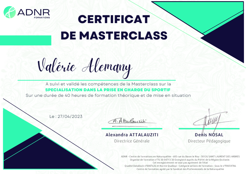 photo diplome NUTRISPORTNICE - ALEMANY Valérie