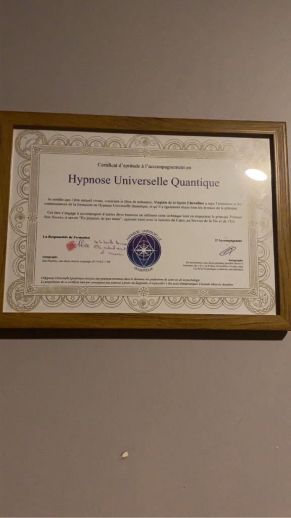 photo diplome Virginie Chevallier (Les Bulles de Prana Mana)