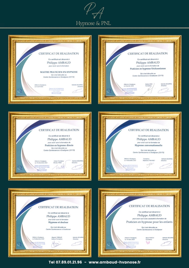 photo diplome Philippe Ambaud Hypnose & PNL