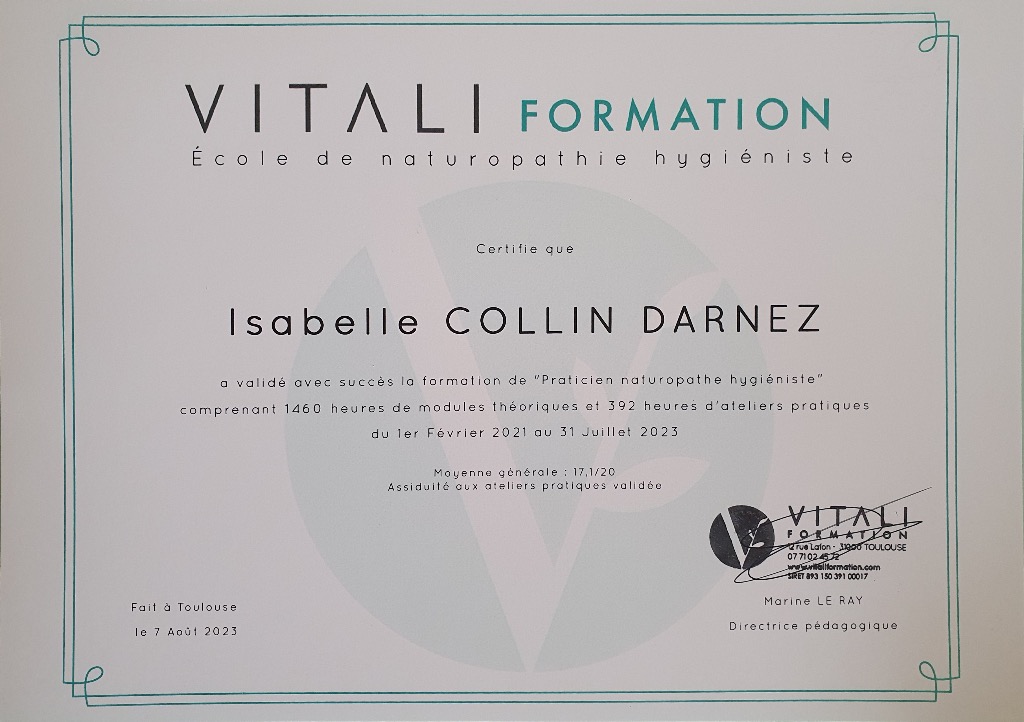 photo diplome Isabelle Collin Darnez
