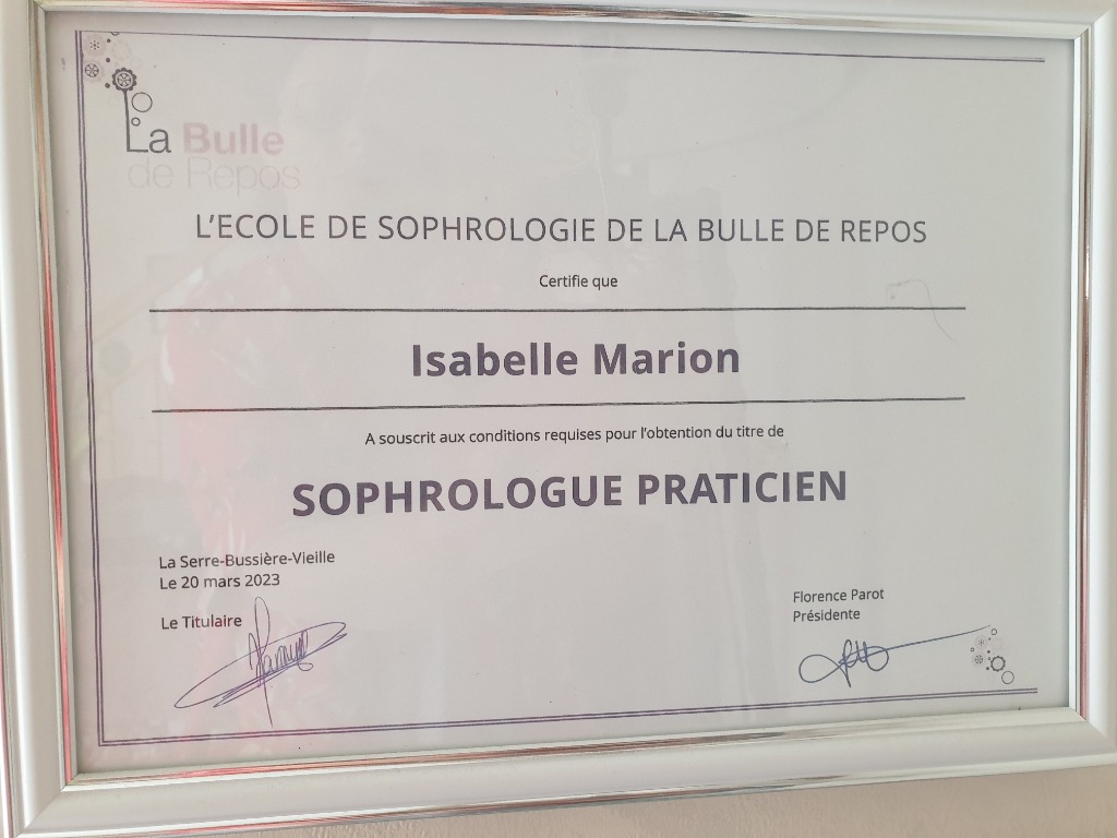 photo diplome SophroElle’Sens 