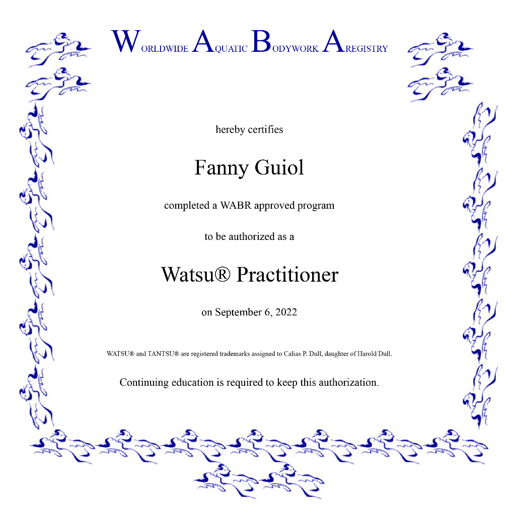 photo diplome Aata massage, ayurvéda & watsu