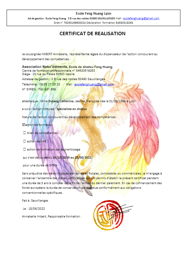 photo diplome Mon Zen Shiatsu 