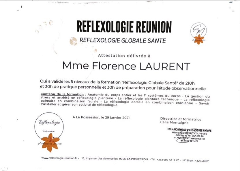 photo diplome Florence Laurent - Abondance Des Sens