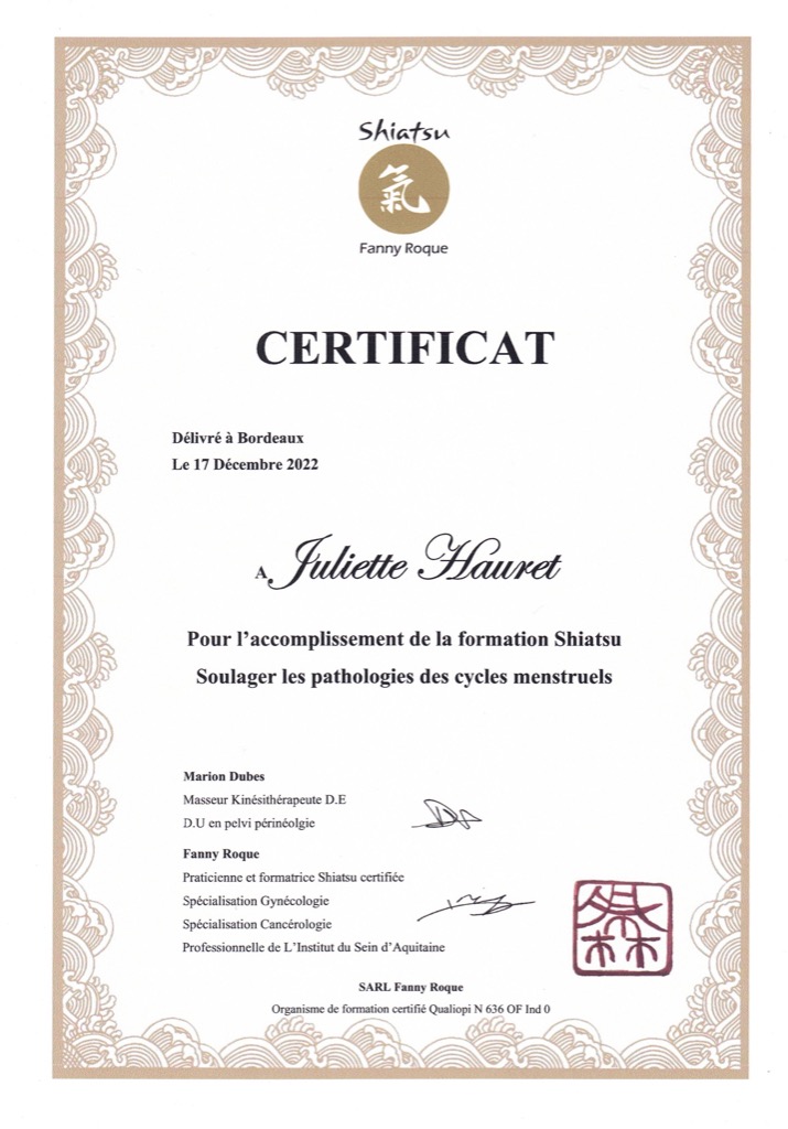 photo diplome Shiatsu Samba