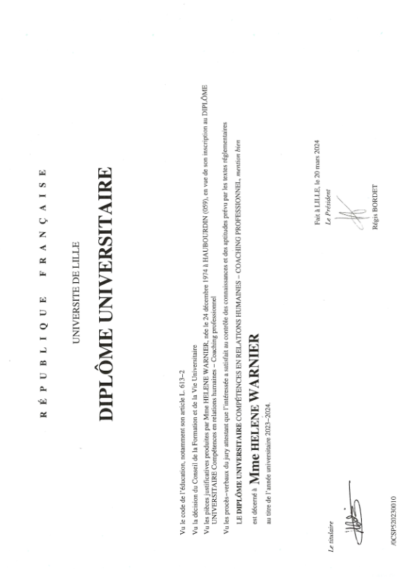 photo diplome Hélène BODIN - Cabinet Le Chemin