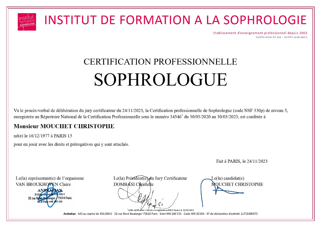 photo diplome Christophe MOUCHET