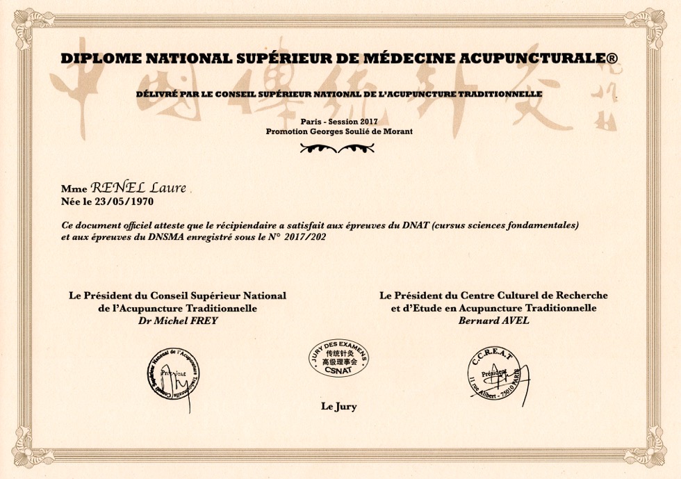 photo diplome Alternative Méthode - Laure Renel