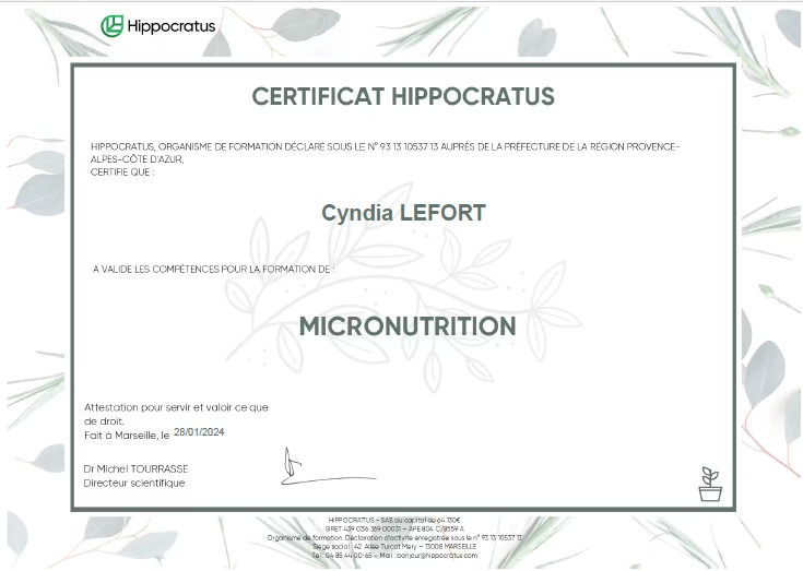 photo diplome CABINET DE NATUROPATHIE LEFORT.C