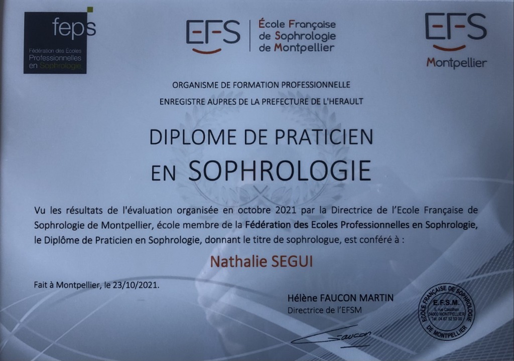 photo diplome Ma Sophro Bien-Aimée - Nathalie Segui