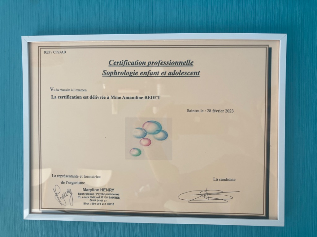 photo diplome La sophro d’Amandine 