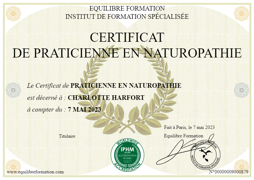 photo diplome Persephone Naturopathie