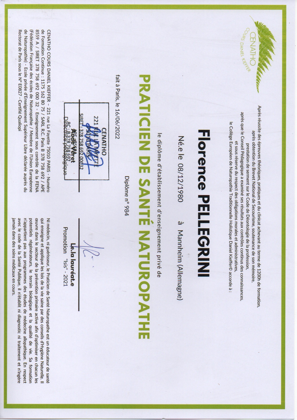 photo diplome La nature selon Flo