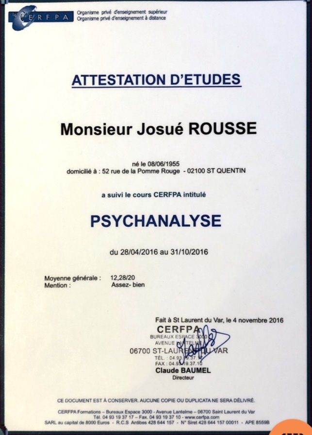 photo diplome  Josue ROUSSE