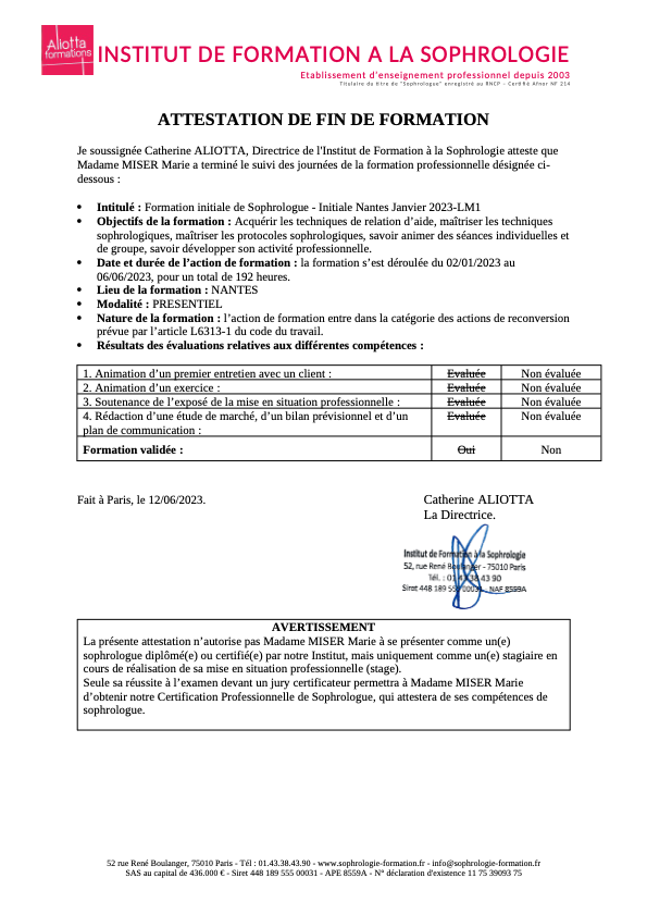 photo diplome Marie MISER