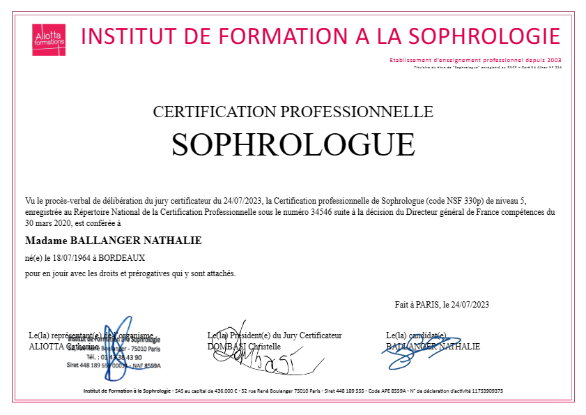 photo diplome Nathalie BALLANGER