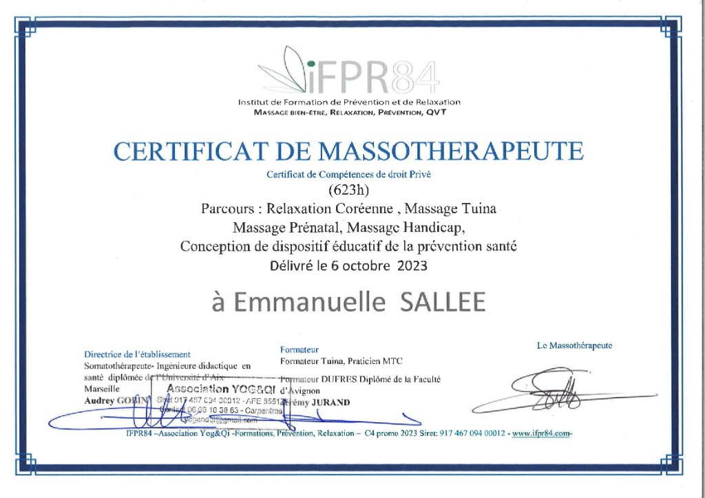 photo diplome Le Tem’Peau Emmanuelle Sallée