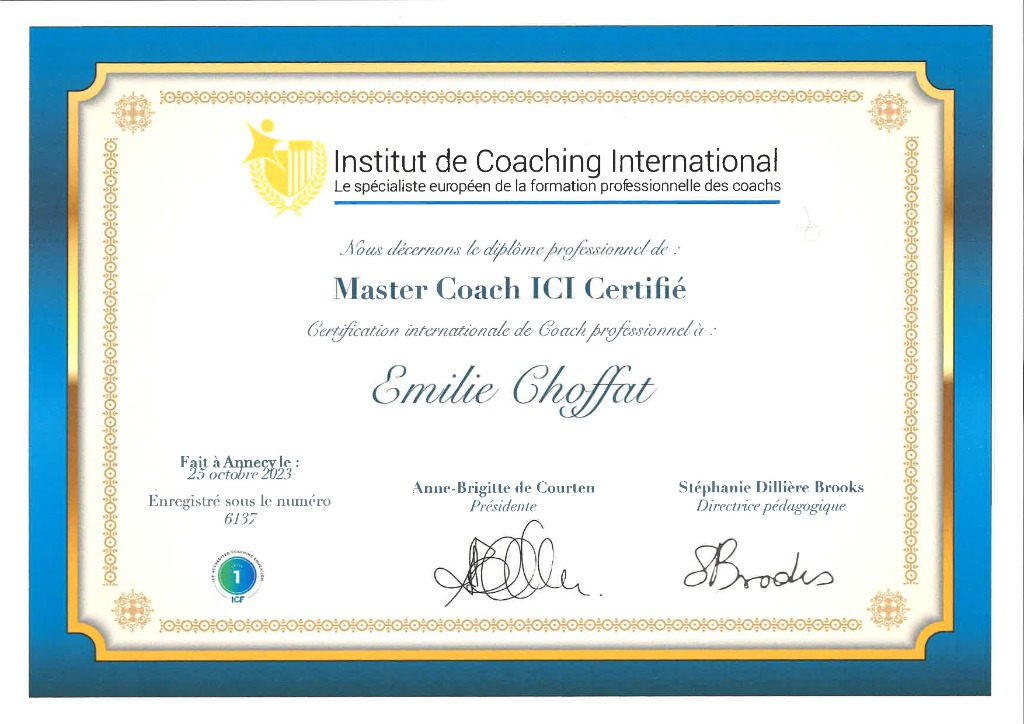 photo diplome E.C Coaching - Emilie Choffat