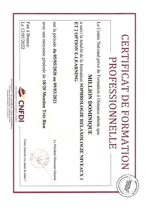 photo diplome Domie Sophrologie