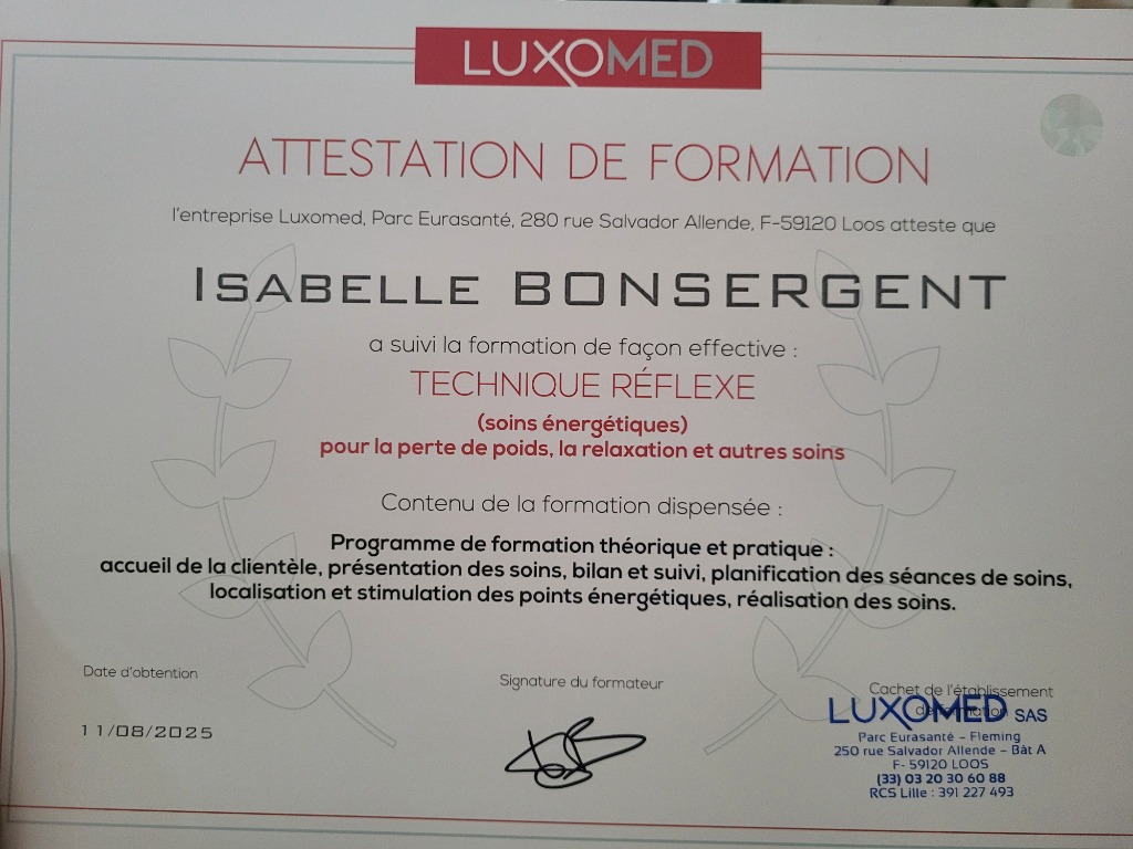 photo diplome Isabelle Bonsergent - Eveil en Soi