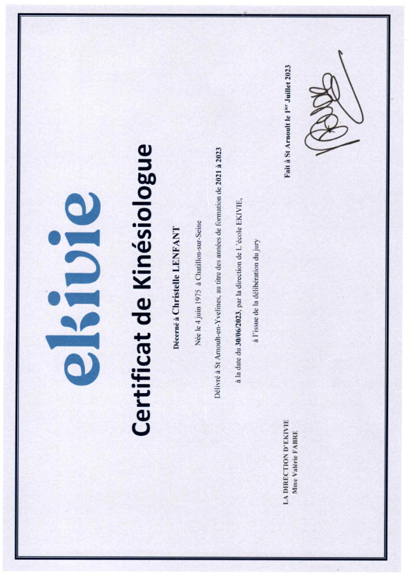 photo diplome CHRYSOPÉE KINÉSIOLOGIE