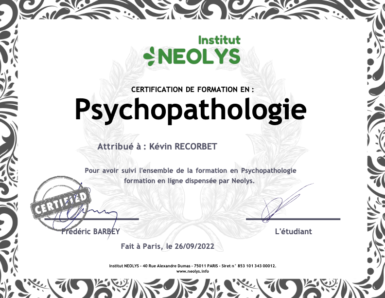 photo diplome Cabinet Kévin Recorbet 