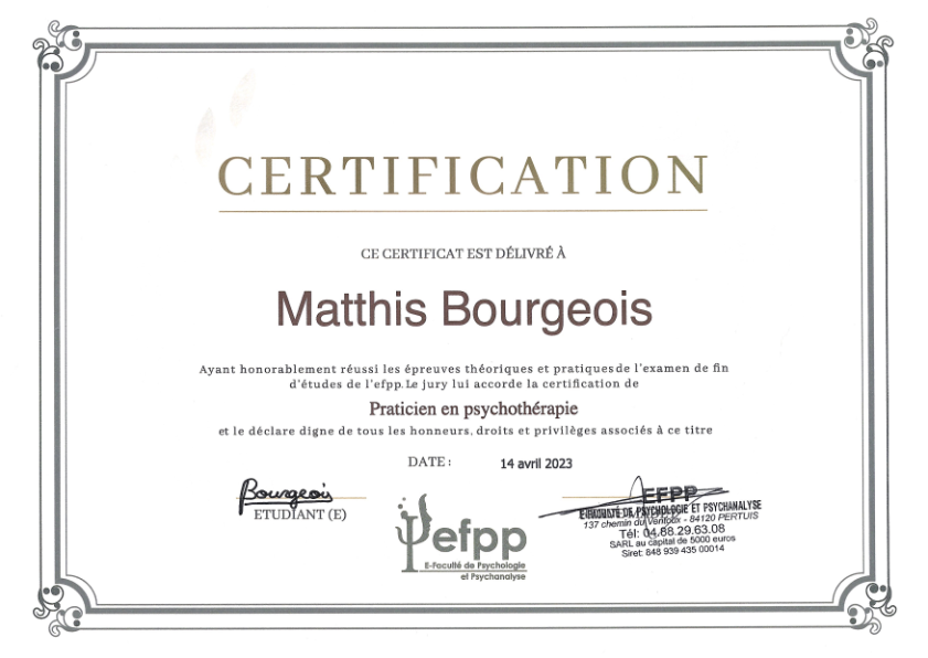 photo diplome Matthis BOURGEOIS