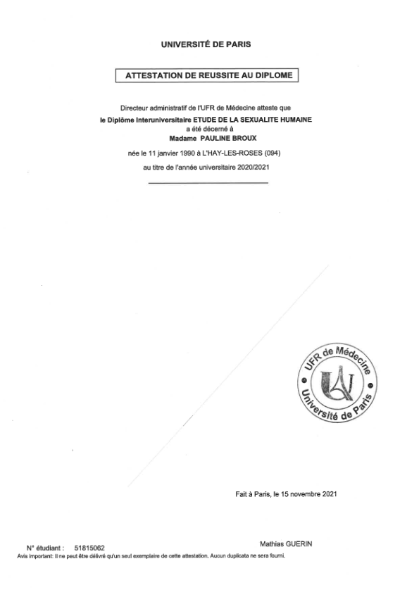 photo diplome Pauline Broux