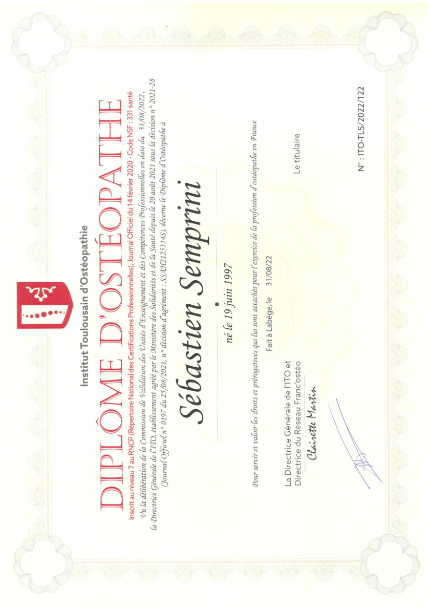 photo diplome Sébastien Semprini