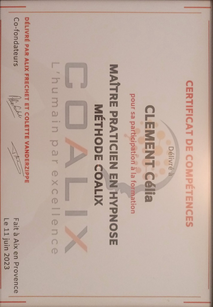 photo diplome Clément Célia Hypnose