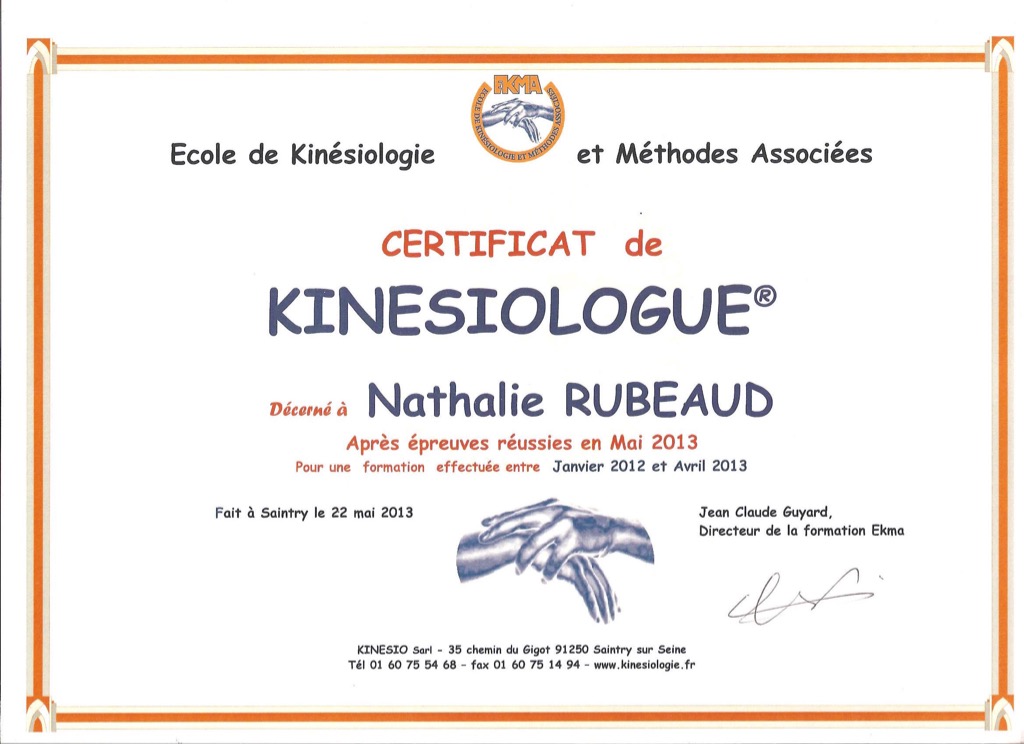 photo diplome AUMAKUA KINESIOLOGIE