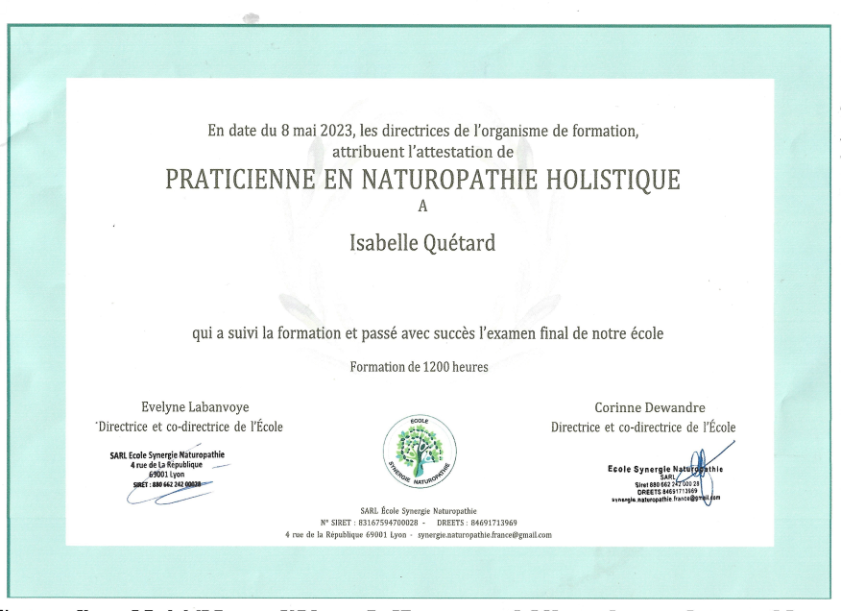 photo diplome Isabelle Quétard