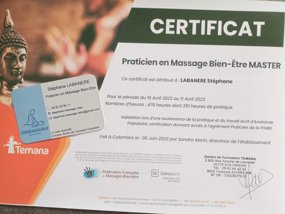 photo diplome Stéphane Massage Relax’