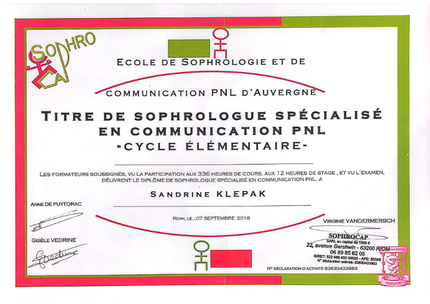 photo diplome L’Instant Sophro