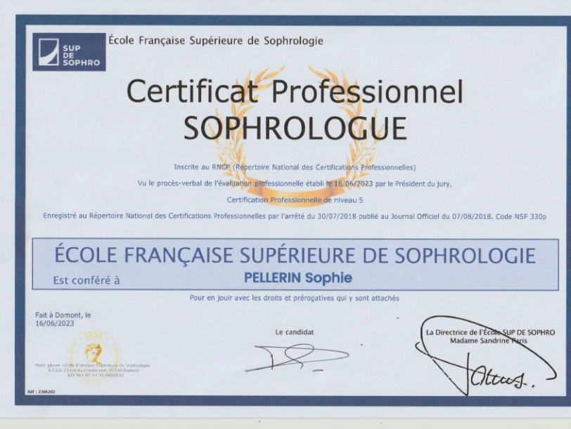photo diplome Sophrologie Sophie 